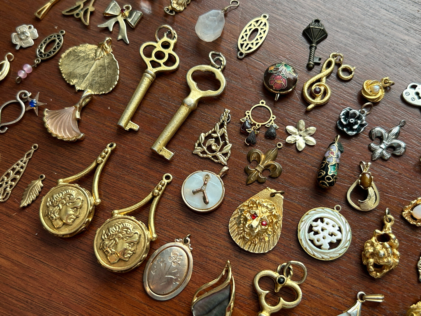 Vintage to Now Charm Pendant Lot Skeleton Key Cloissone MOP Crystal Thermoset