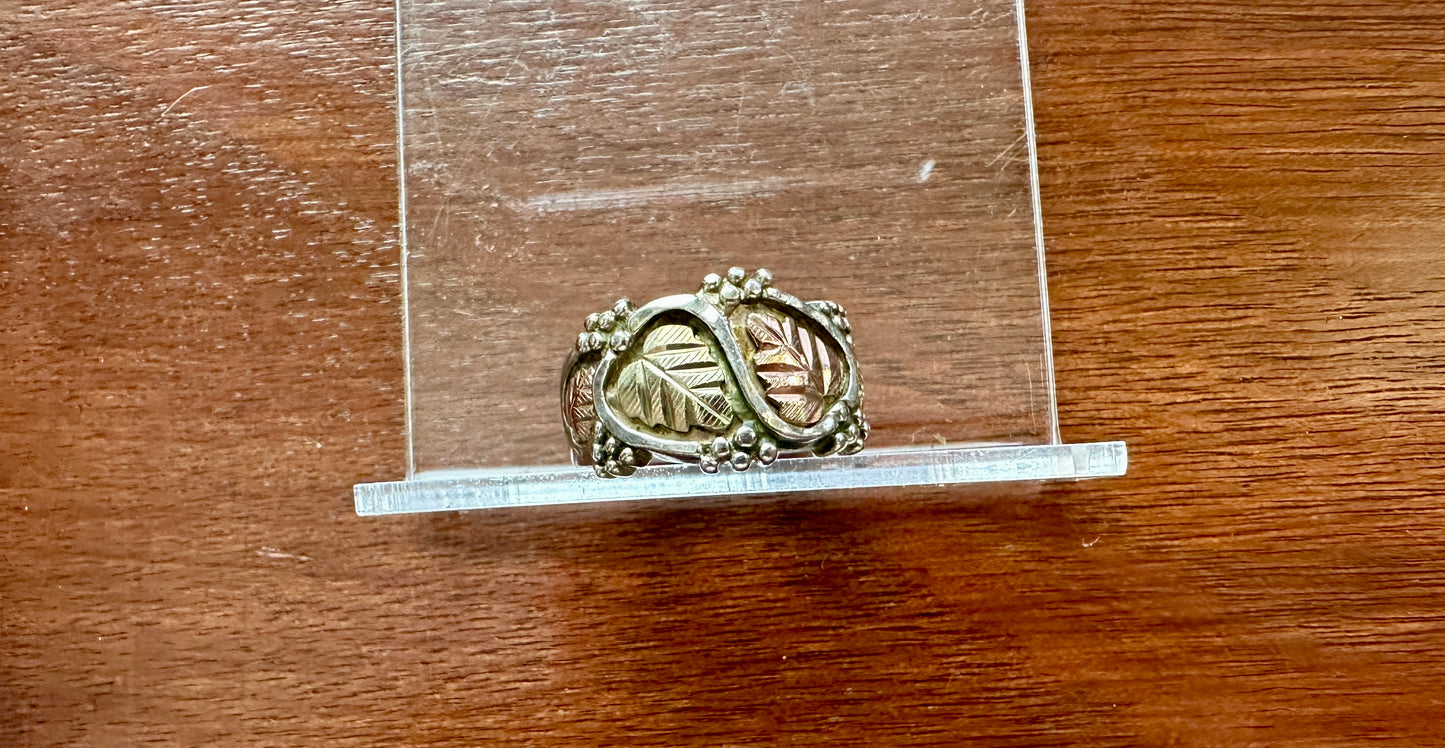 Black Hills Gold Sterling Silver 925 12k Band Ring Sz 6.5 - 6.75 Leaf Leaves