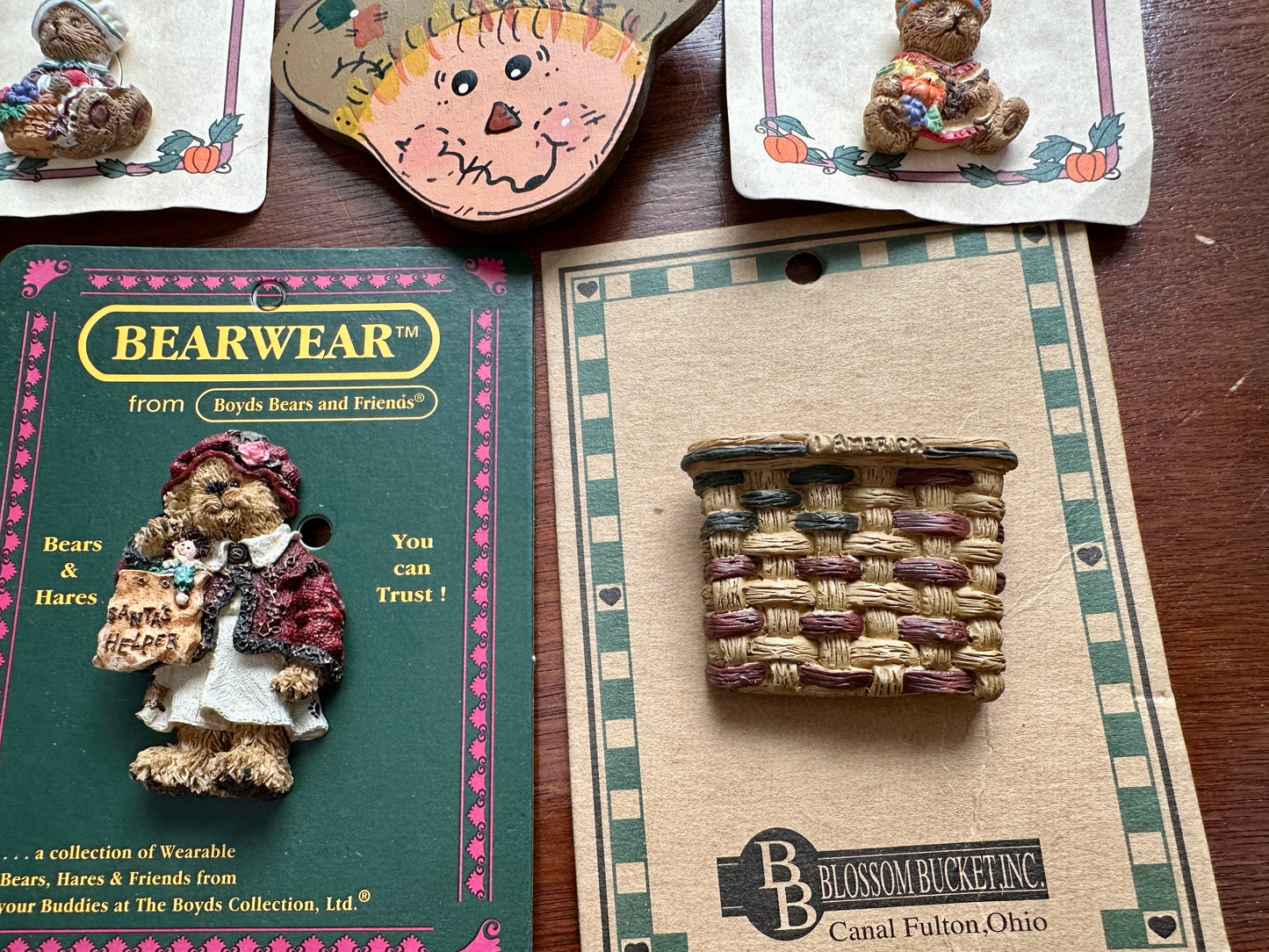 Brooch Pin Lot Boyds Bear Teddy Wood Resin Cute