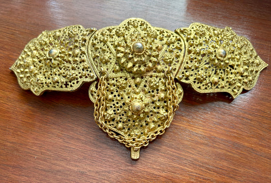 Vintage Gold Tone Metal Moroccan Filigree Fancy Large 3 Piece Belt Buckle