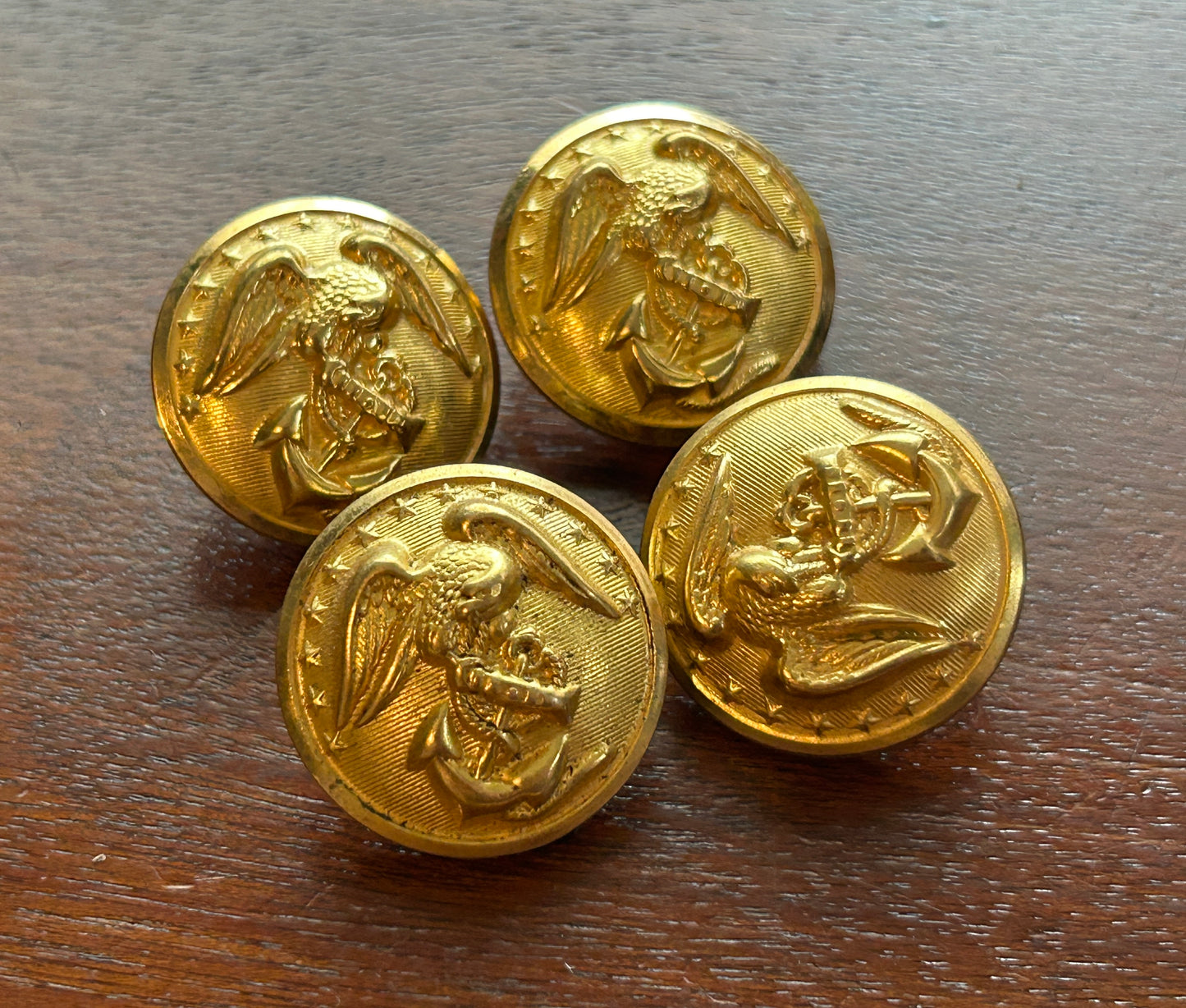 Vintage Lot of 4 Waterbury Button Co Large Domed Military Buttons Gold Tone