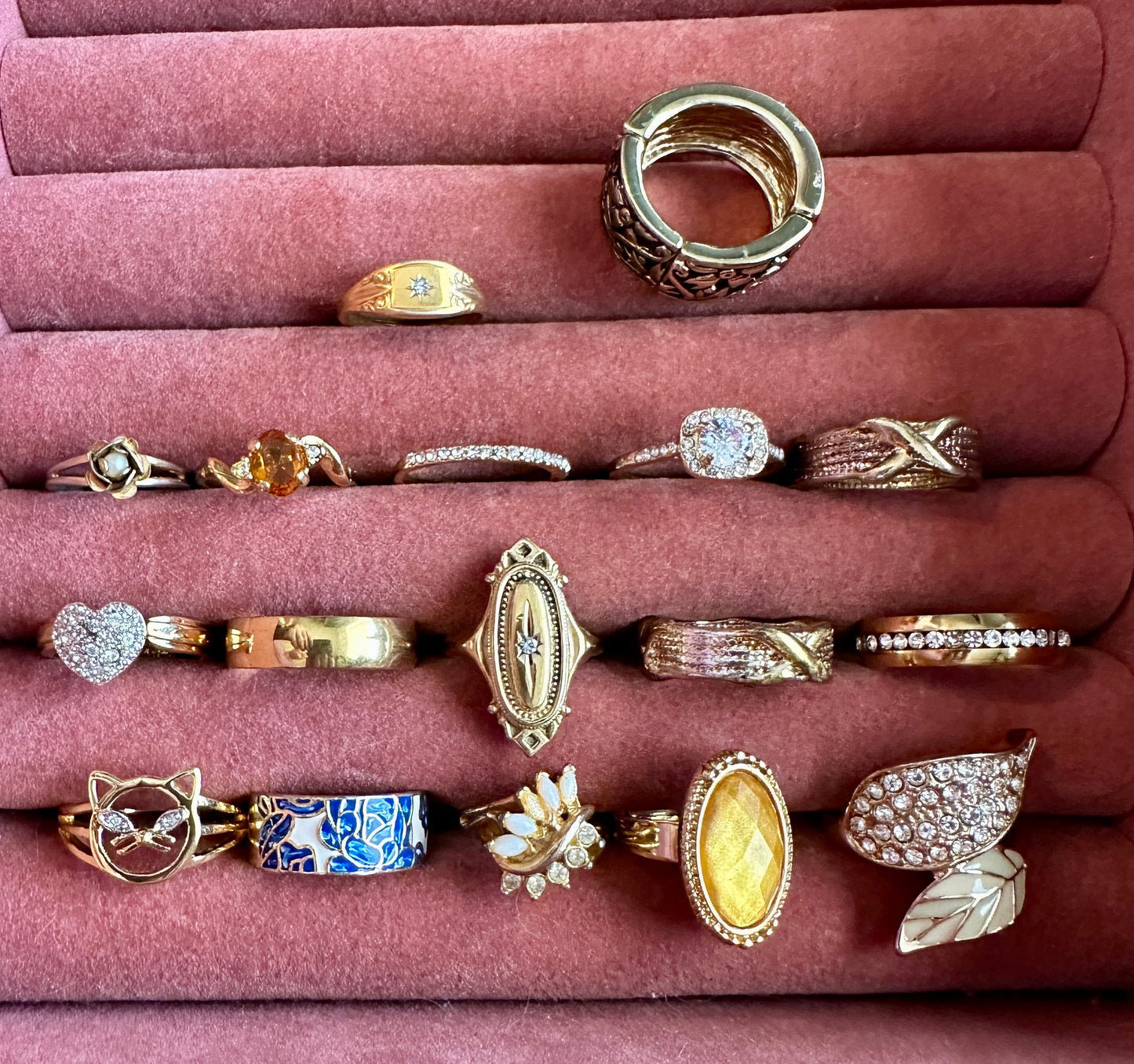Vintage Cocktail Fashion Costume Ring Lot Rhinestone Heart Pearl Band Cat X