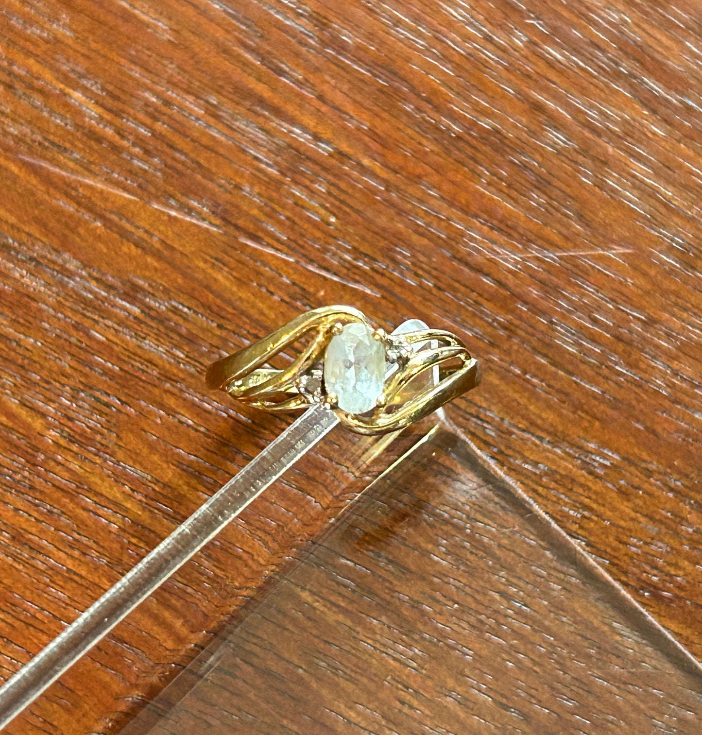 10k Yellow Gold Oval Glass Crystal Ring Sz 7