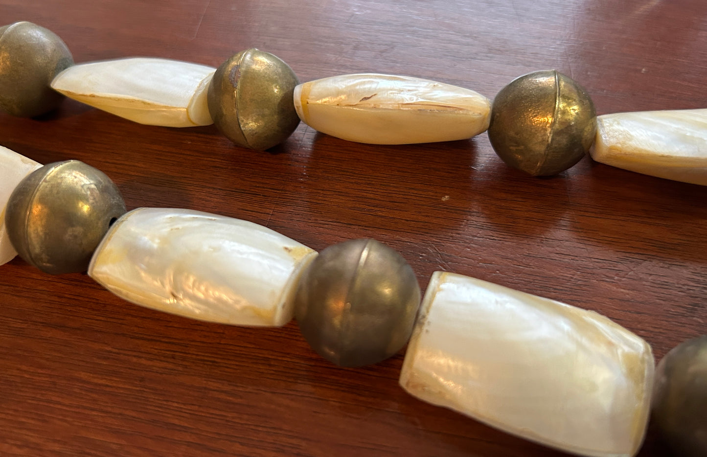 Vintage Brass MOP Mother of Pearl HUGE Tribal Island Style Necklace