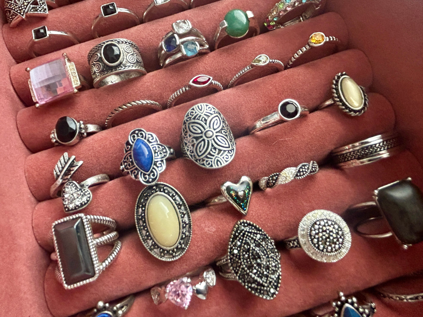 Vintage Now Cocktail Stacker Ring Lot Rhinestones Avon Sarah Coventry Lia Sophia