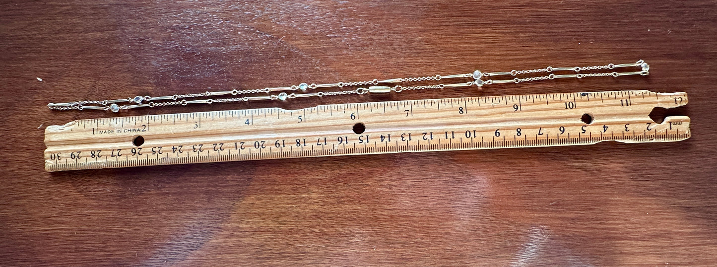 Gold Tone Open Bezel Clear Glass Stone Chain Link Necklace 23" Long