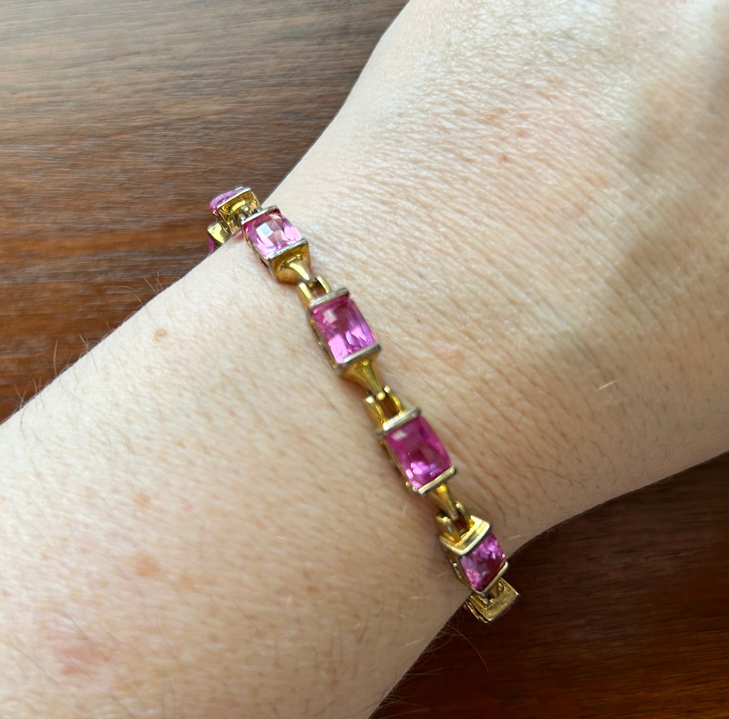 Gold Vermeil Sterling Silver 925 Pink Cubic Zirconia Bracelet