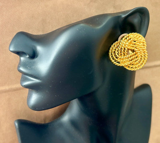 Vintage 80s Gold Tone Large Rope Knot Statement Mogul Pierced Earrings