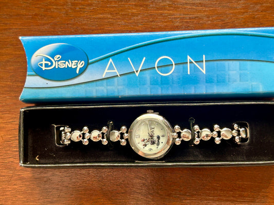 NOS Avon Disney Mickey Mouse Silhouette Womans Quartz Wristwatch Watch Silver