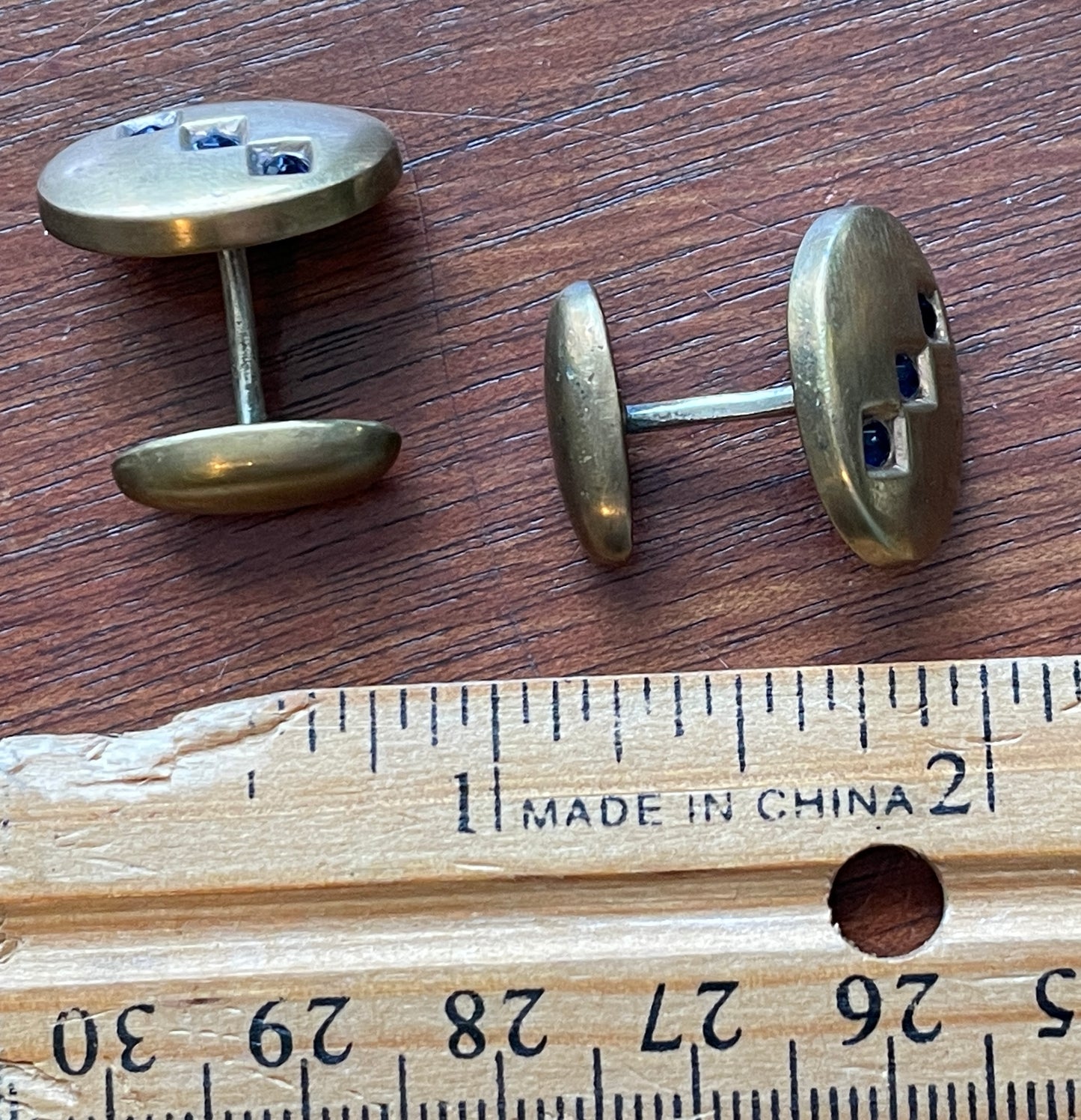 Vintage Gold Tone Art Deco Style Cufflinks Blue Stone