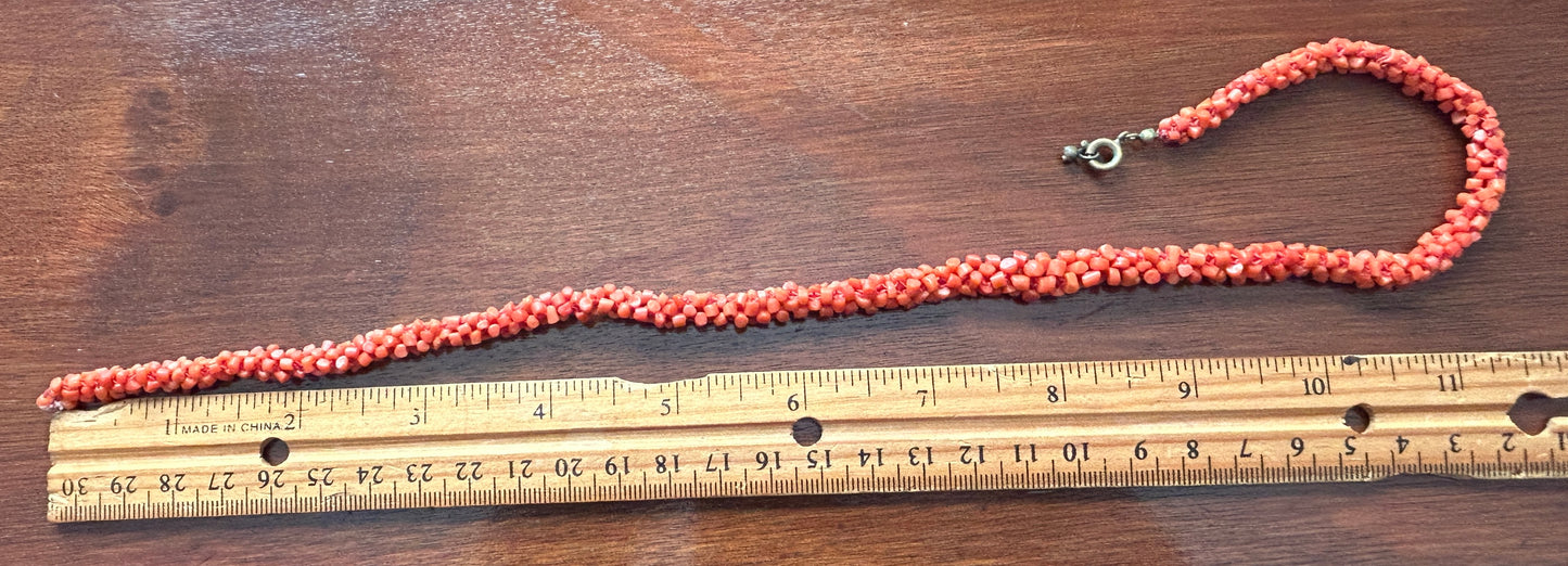 Vintage Real Coral Bead Single Strand Braided Necklace BROKEN