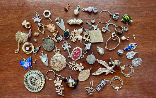 Vintage Pendant Charm Lot Heraldry Key Turtle Enamel Gold Silver Cloissone More