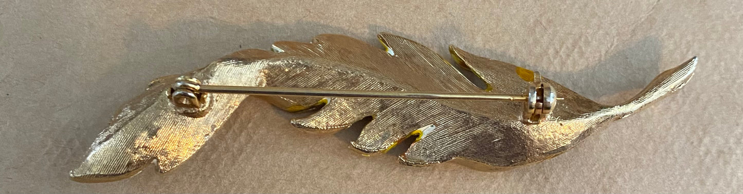 Vintage Gold Tone Long Large Leaf Brooch Pin