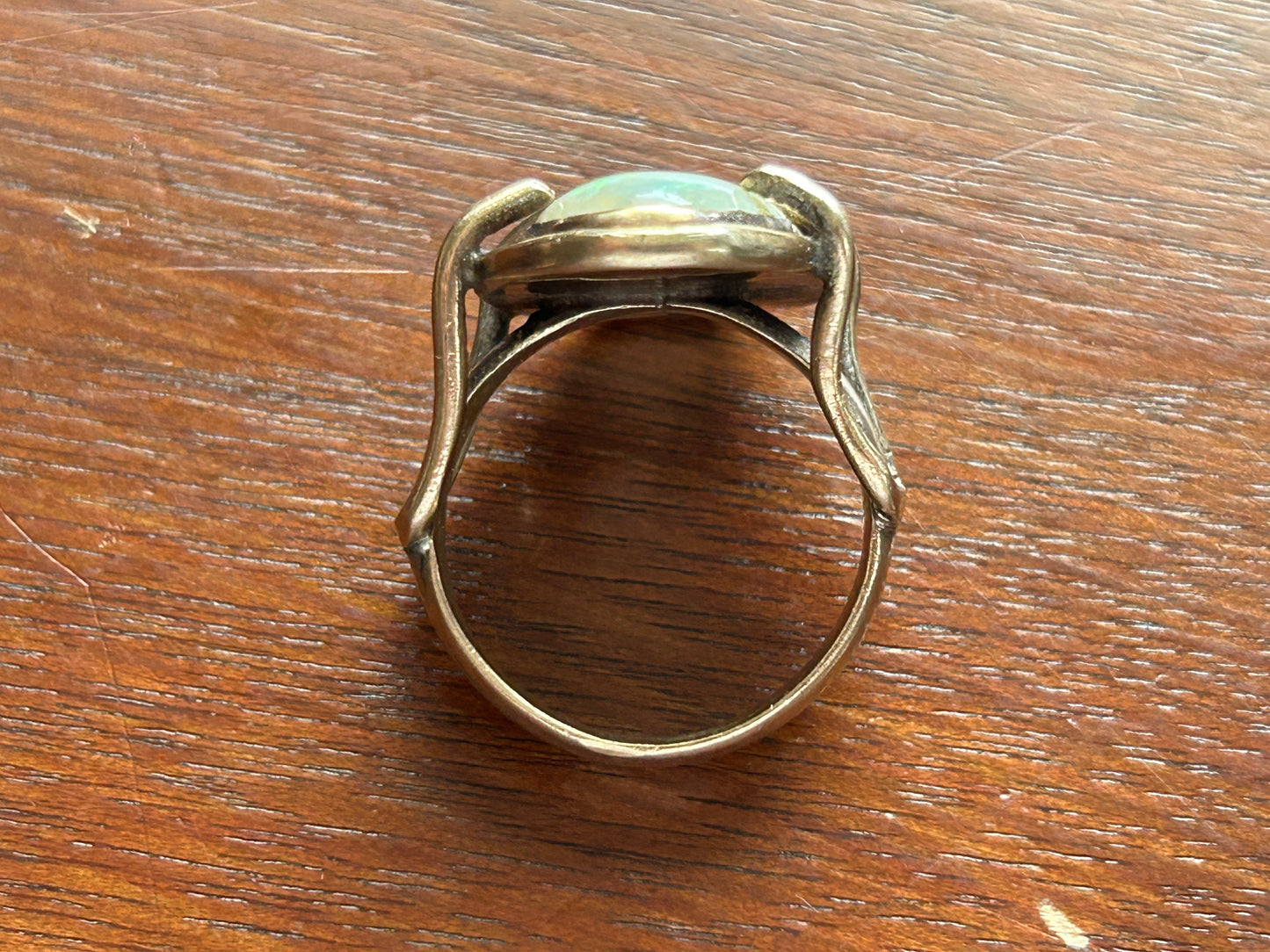 Vintage Artist Made 14k Yellow Gold Massive Opal Modernist Ring Sz 10.25