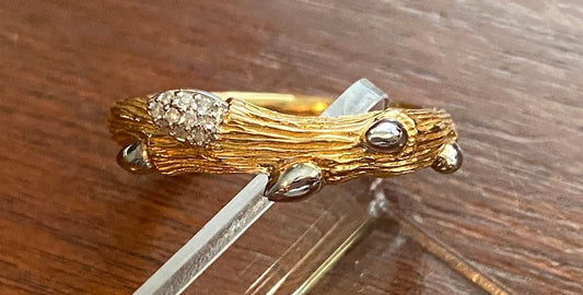 Stephen Dweck Sterling Silver 925 Gold Vermeil Diamond Fortuna Branch Ring Sz 9