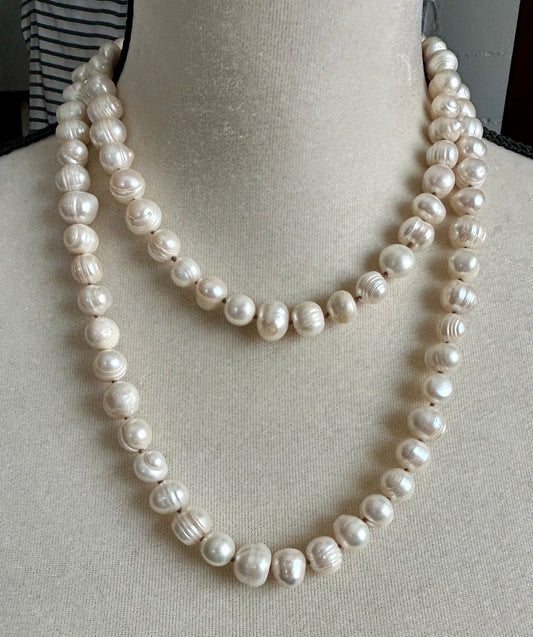 Baroque Real Pearl Ivory White Gold Tone Opera Length Necklace