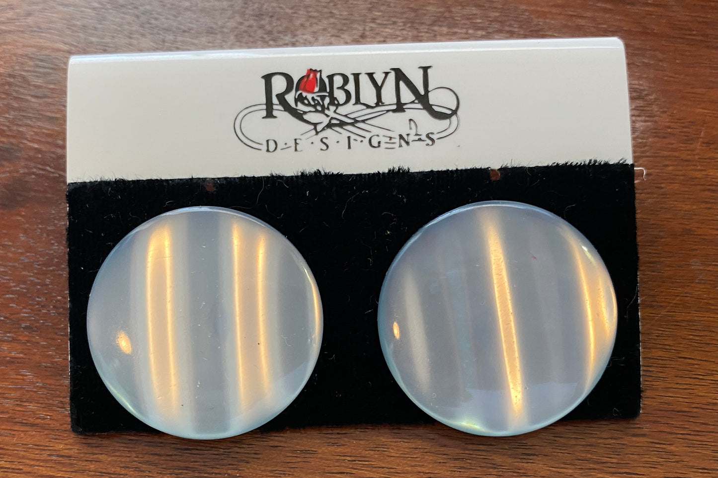 Vintage Roblyn Blue Moonstone Plastic Disc Earrings Pierced