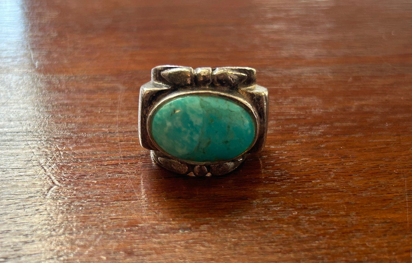 Vintage Southwestern Sterling Silver Ring Oval Turquoise Stone Sz 5.5