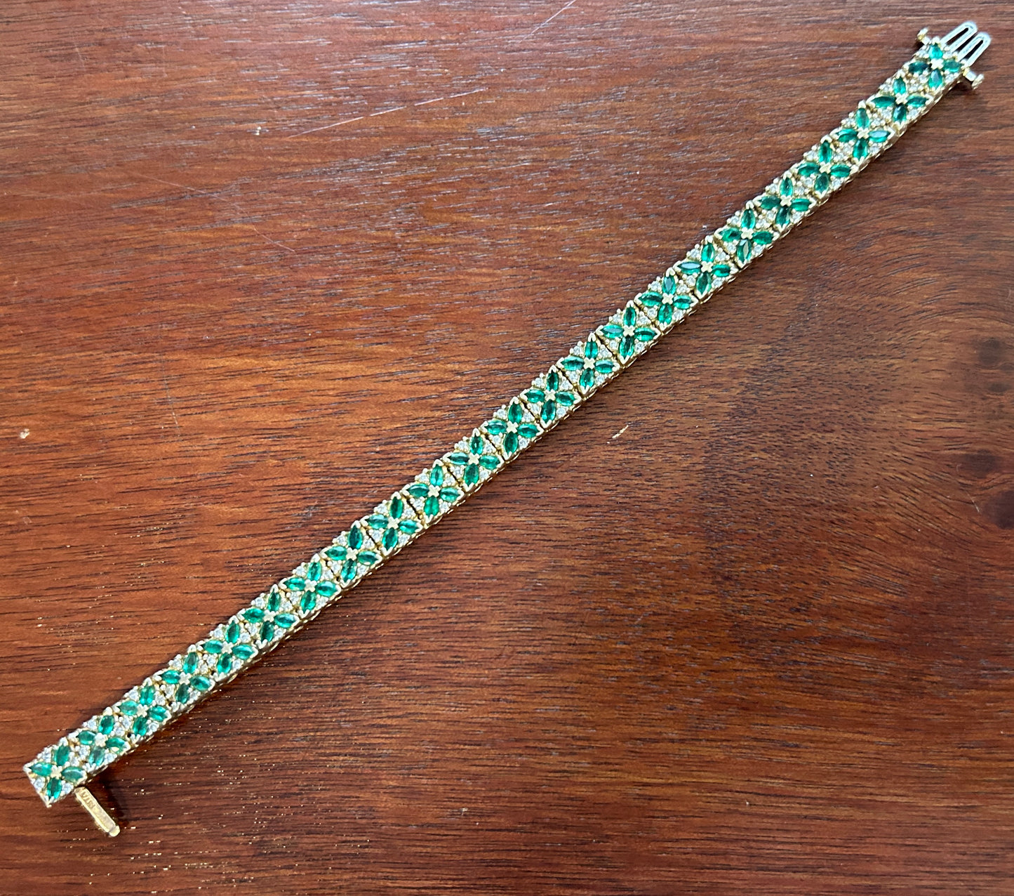 Signed BITA 14k Yellow Gold Marquise Emerald Diamond Accent Tennis Bracelet