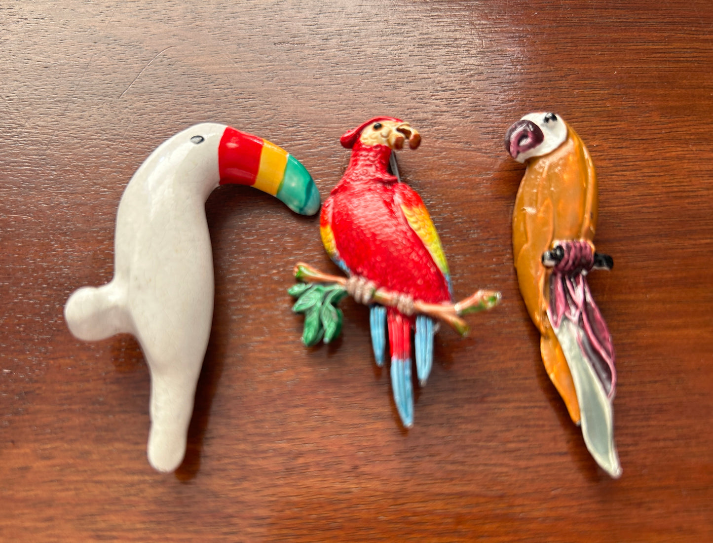 Lot Set of 3 Vintage Tropical Bird Brooches Enamel Plastic Brightly Colored