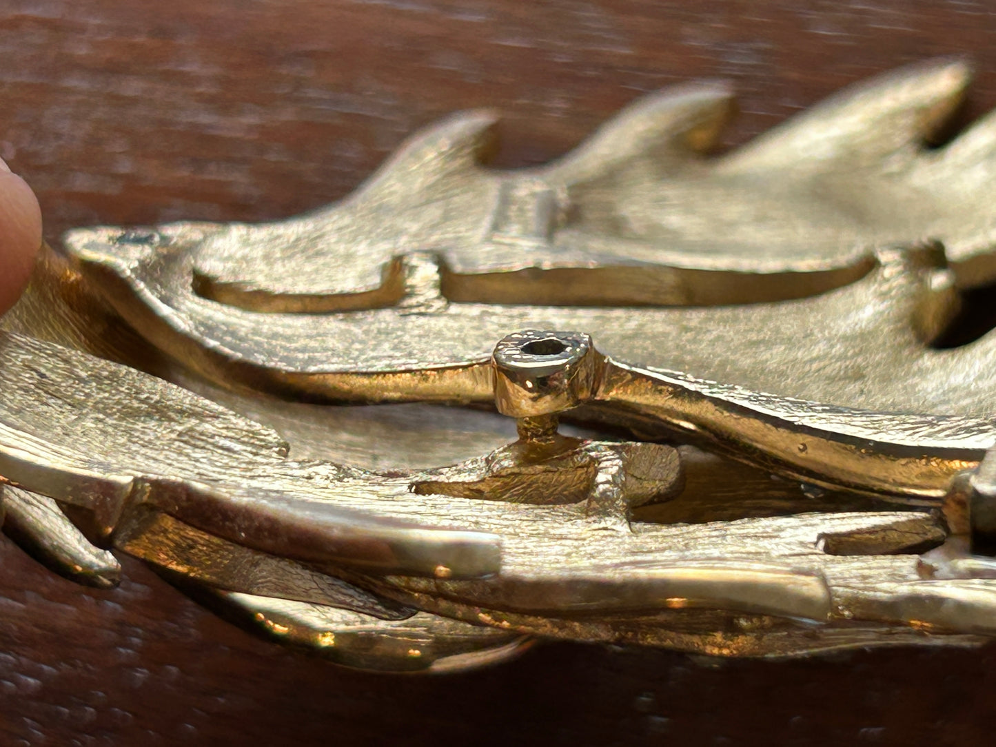 Vintage Crown Trifari Large Gold Tone Rhinestone Leaf Brooch Pin