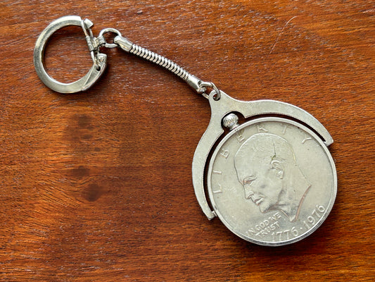 Vintage Silver Tone Over Sized Quarter Reversible Key Chain
