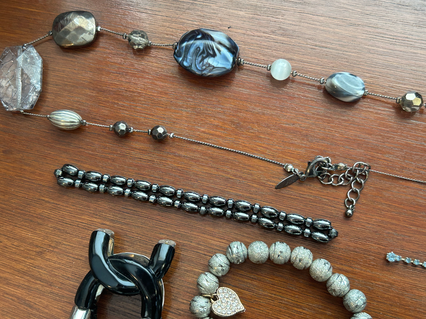 14 Pieces Vintage to Now Jewelry Lot Black Silver Heart Beads Bracelets Necklace