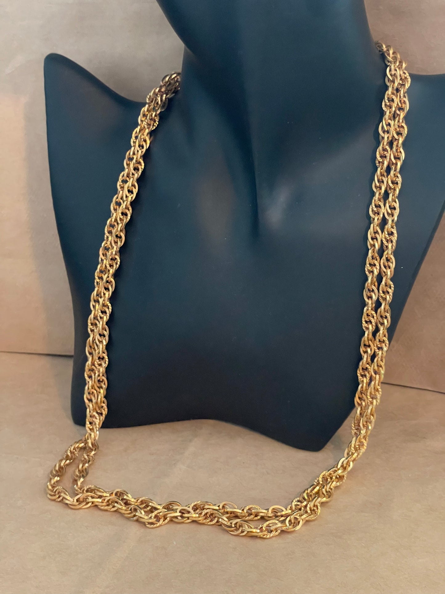 Signed LR Gold Tone Chain Extra Long Opera Length Necklace