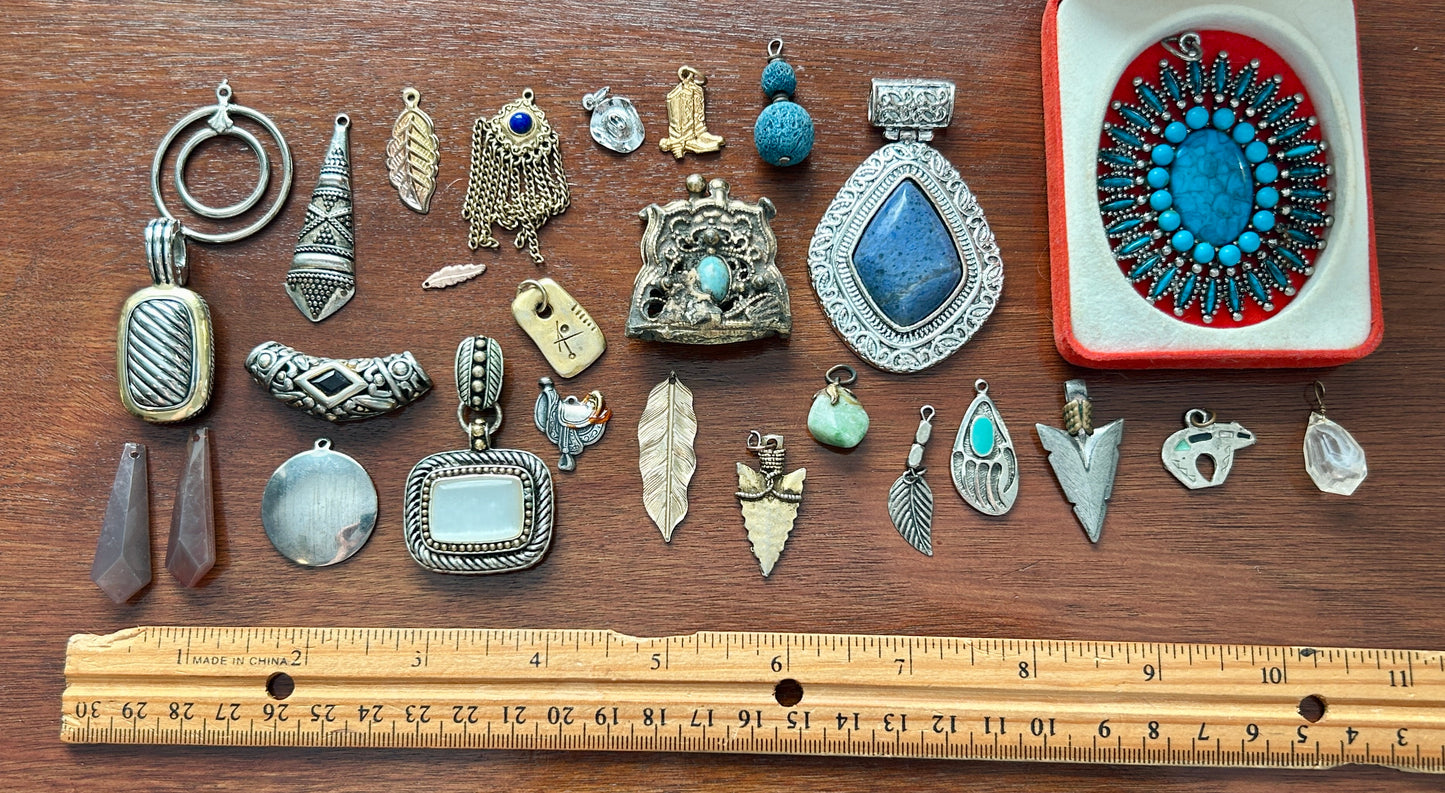 Vintage to Now Southwest Boho Pendant Charm Lot Over 25 Turquoise Silver Tone