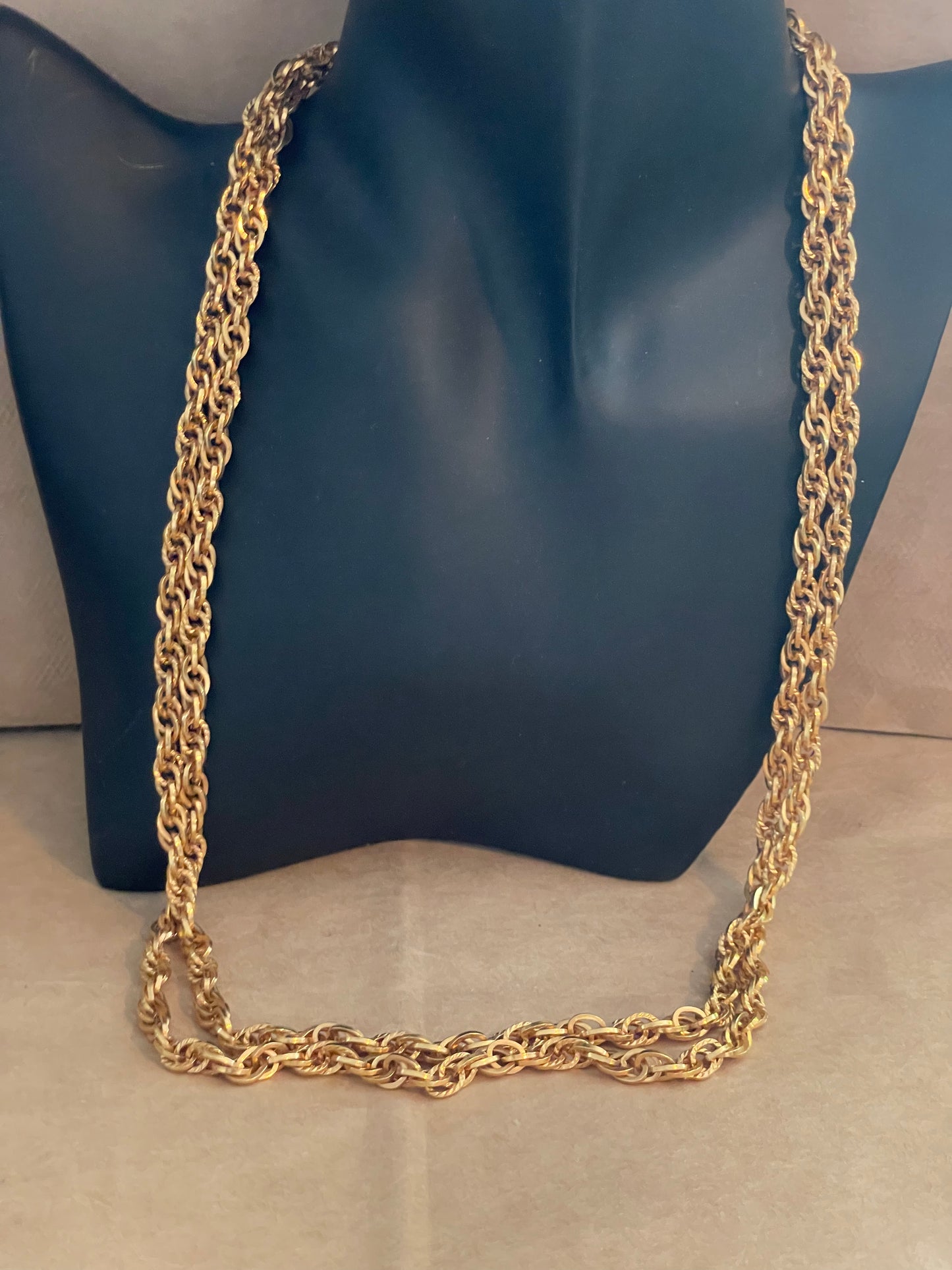 Signed LR Gold Tone Chain Extra Long Opera Length Necklace