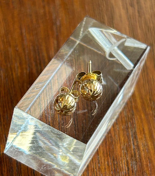 14k Yellow Gold Textured Ball Bead Stud Earrings