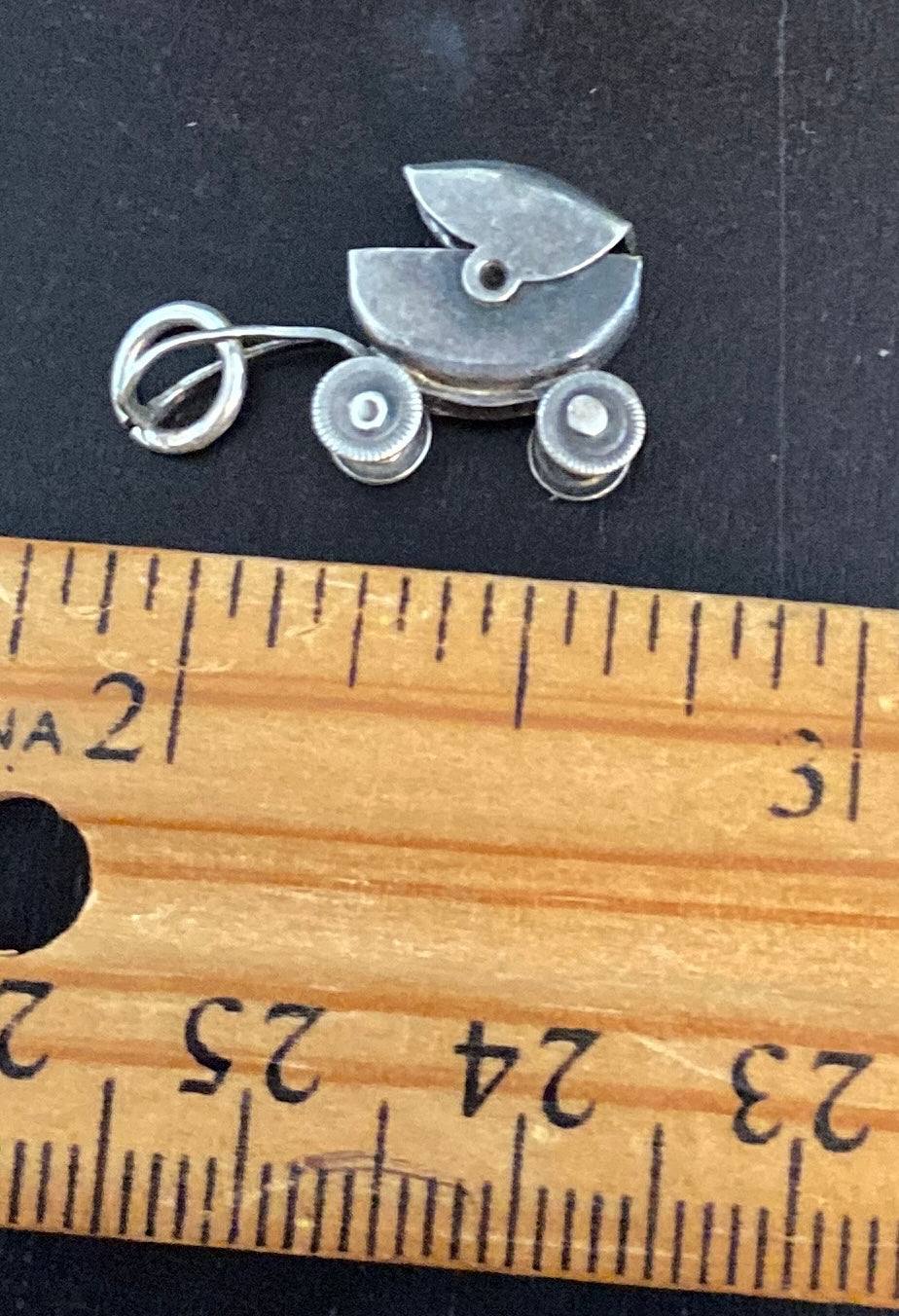 Sterling Silver 925 Baby Carriage Stroller Pram Charm