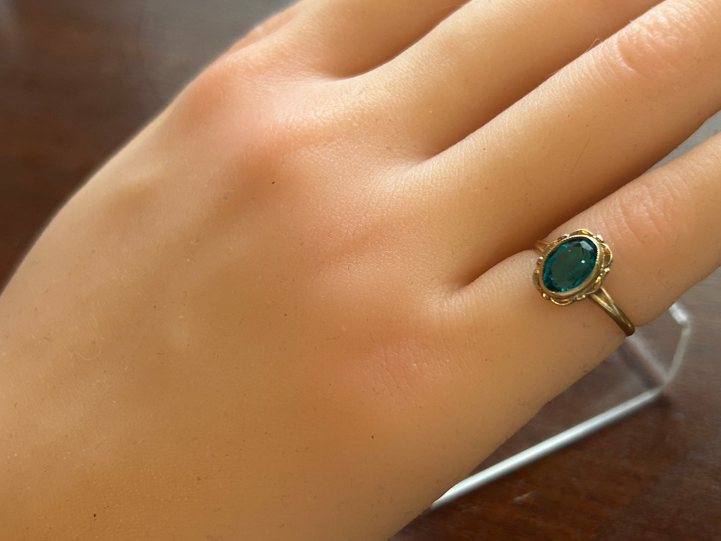 Vintage PSCO 10k Yellow Gold Teal Stone Ring Sz 4