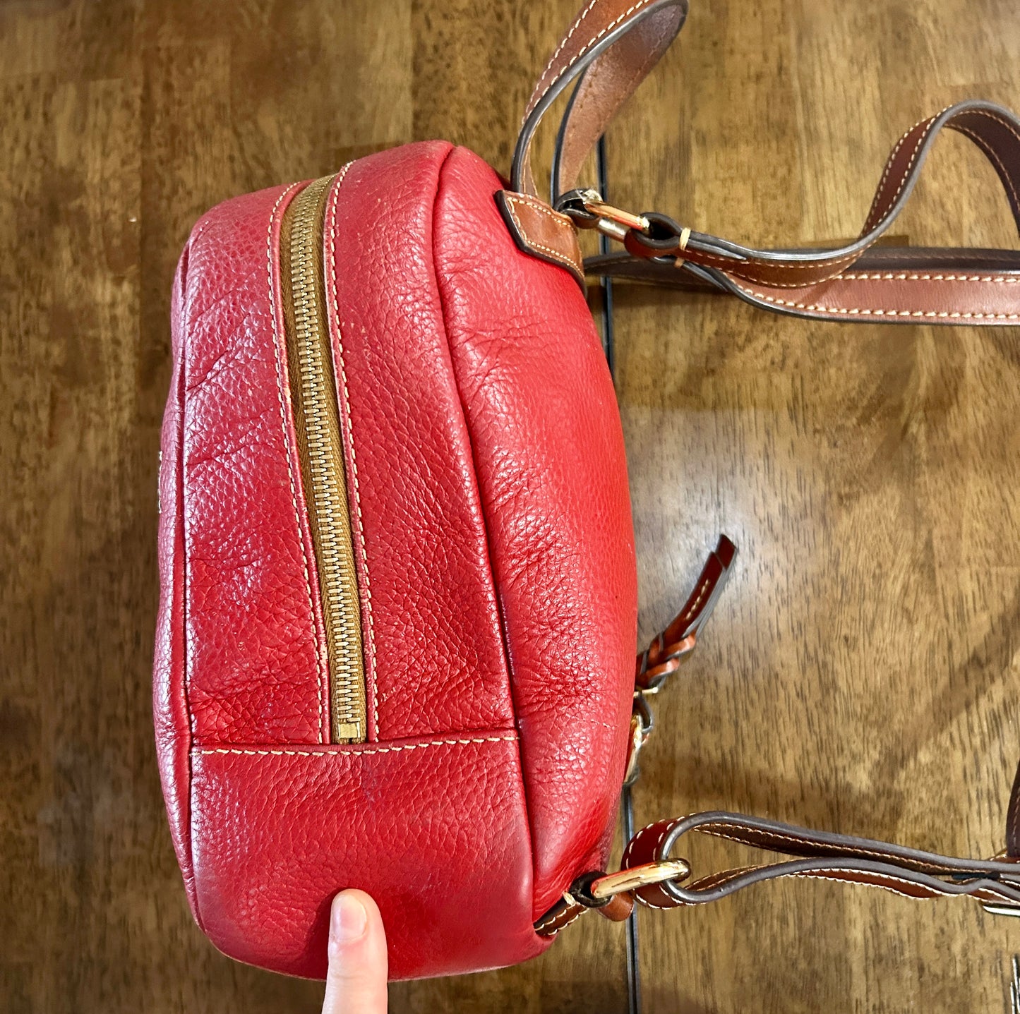 Ronnie Dooney & Bourke Small Red Pebbled Leather Backpack Purse