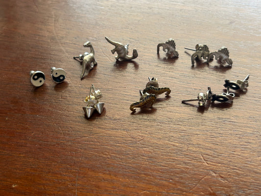 Silver tone Stud Pierced Earrings Earring Lot Dinosaurs Enamel Seahorse  & More