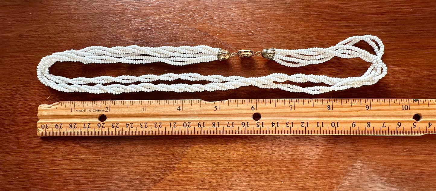 Vintage White Seed Bead Twist Chain Multistrand Necklace 19.5" Long