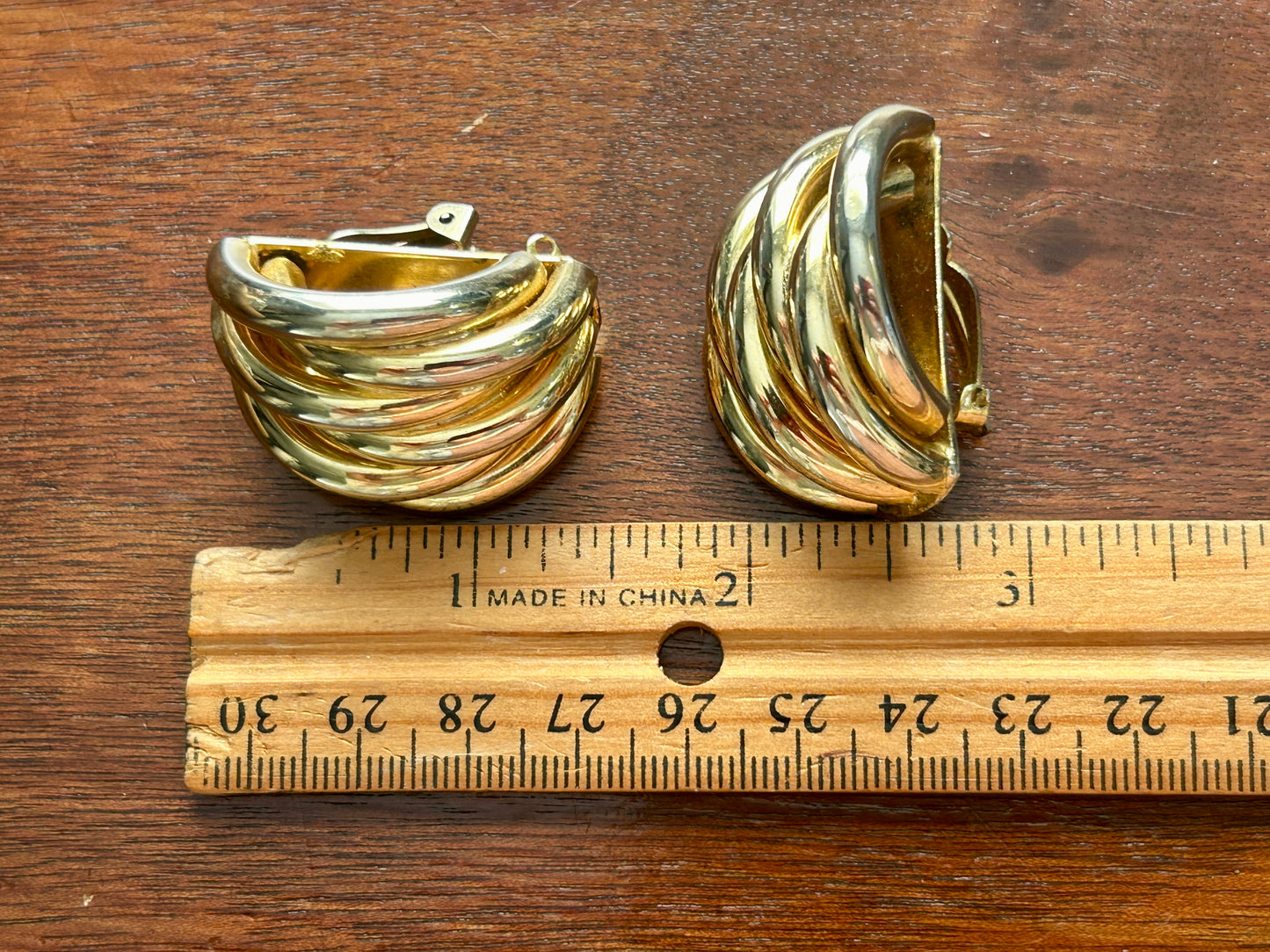 Vintage 80's Gold Tone Large Statement Runway Clip On Earrings