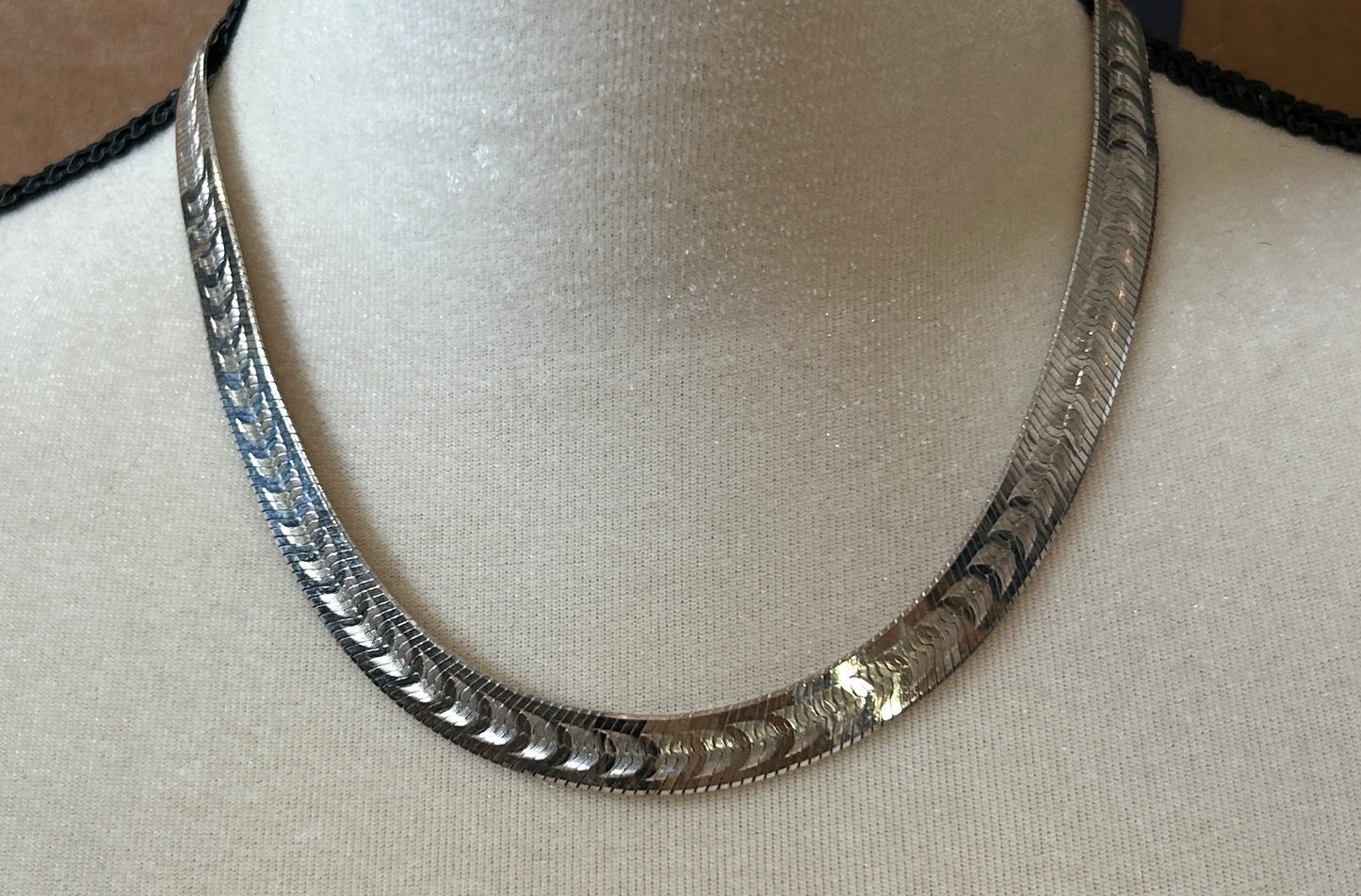 Vintage Milor Sterling Silver Flat Wide Necklace Textured