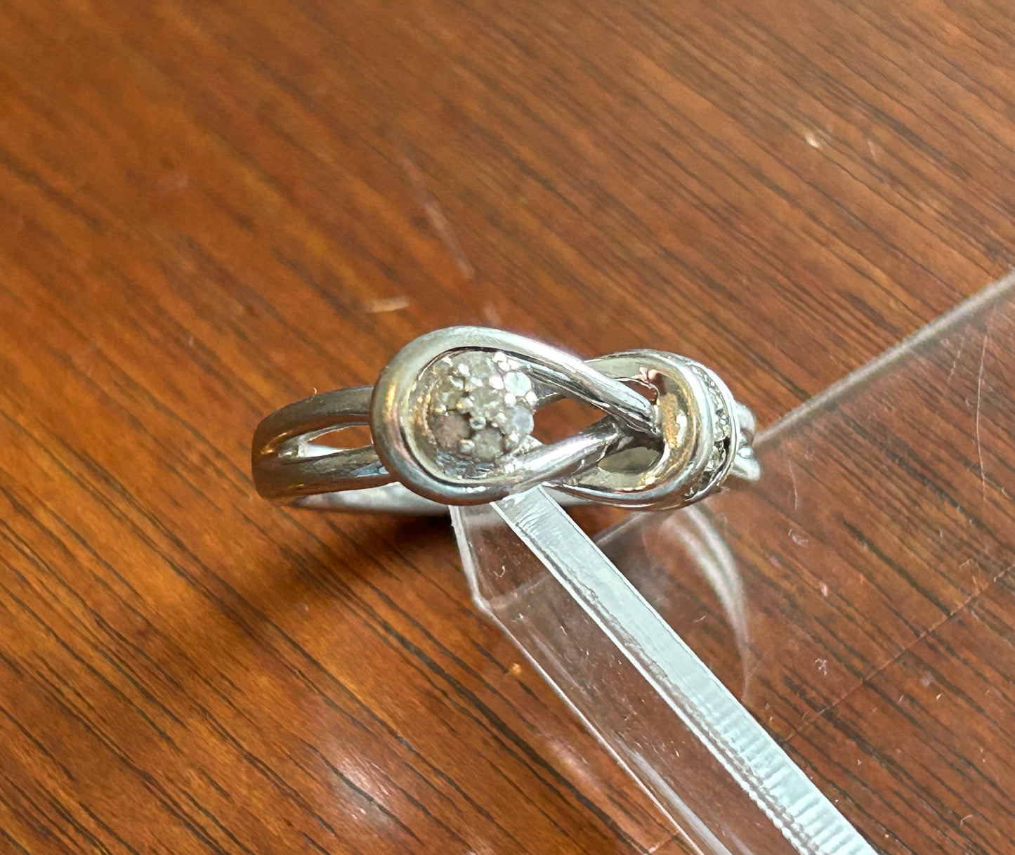 Sterling Silver 925 Diamond Infinity Knot Ring Sz 7