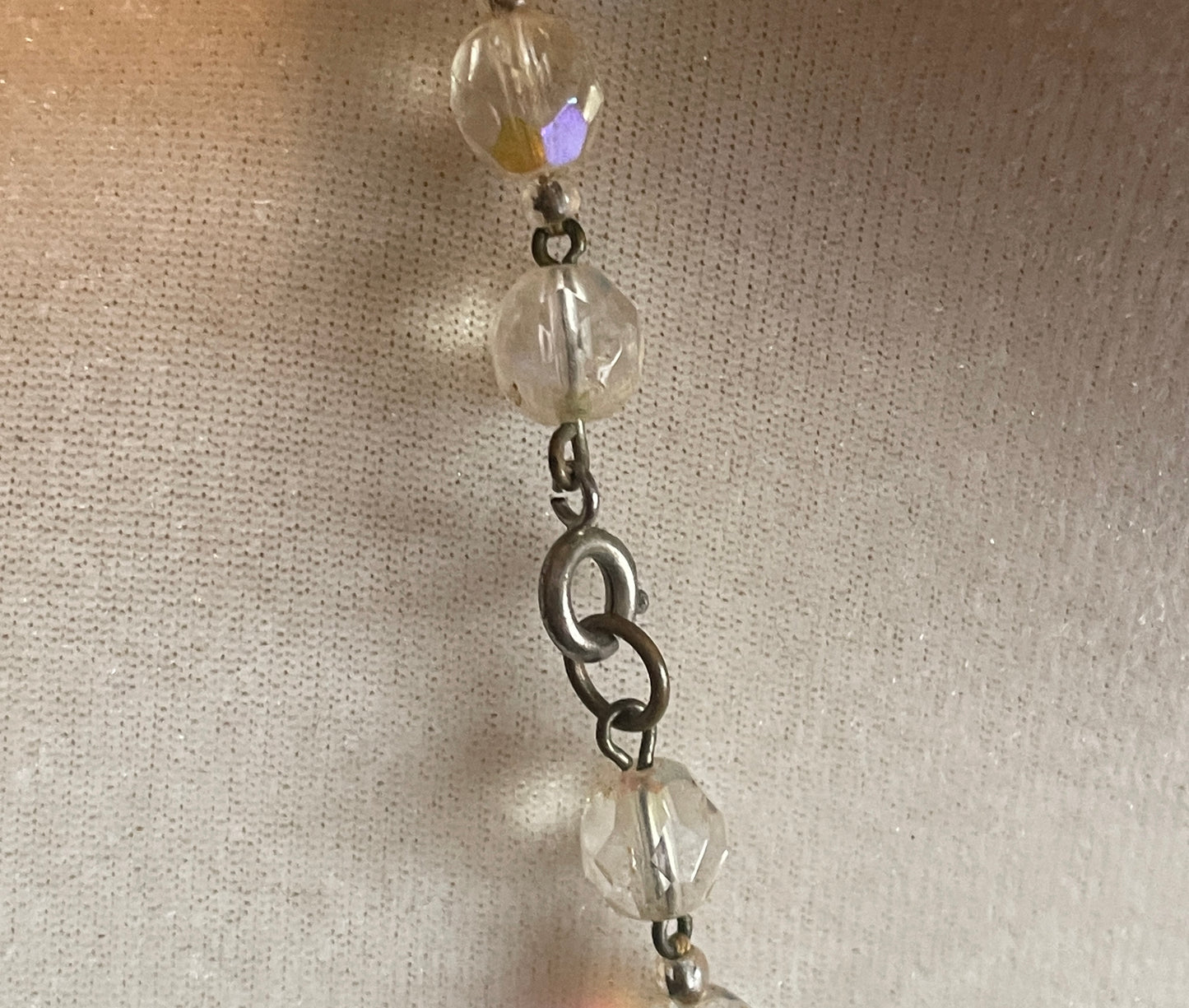 Vintage AB Aurora Borealis Glass Faceted Single Strand Bead Necklace