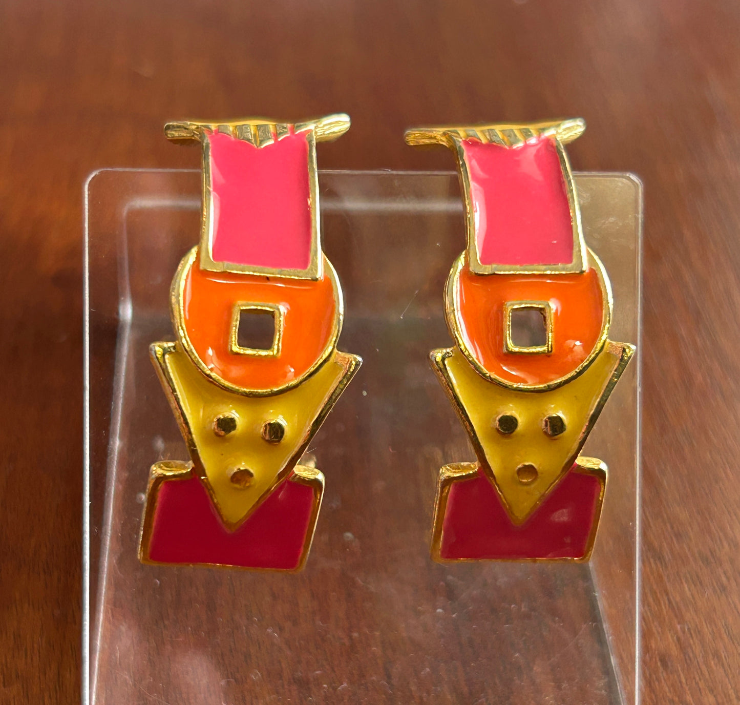 Gold Tone Abstract Arrow Multicolored Pierced Earrings