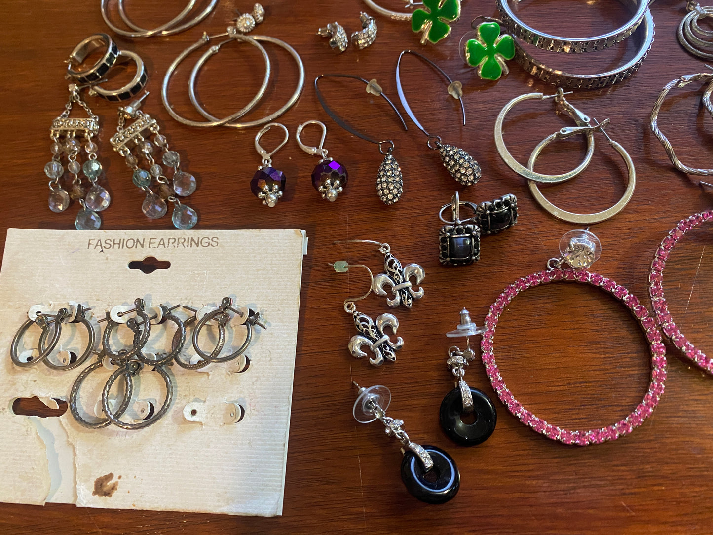 Vintage to Now Pierced Earring Lot Hoops Silver Rhinestones Drop Dangly