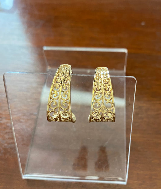 14k Yellow Gold Michael Anthony Hoop Earrings Filigree Pierced