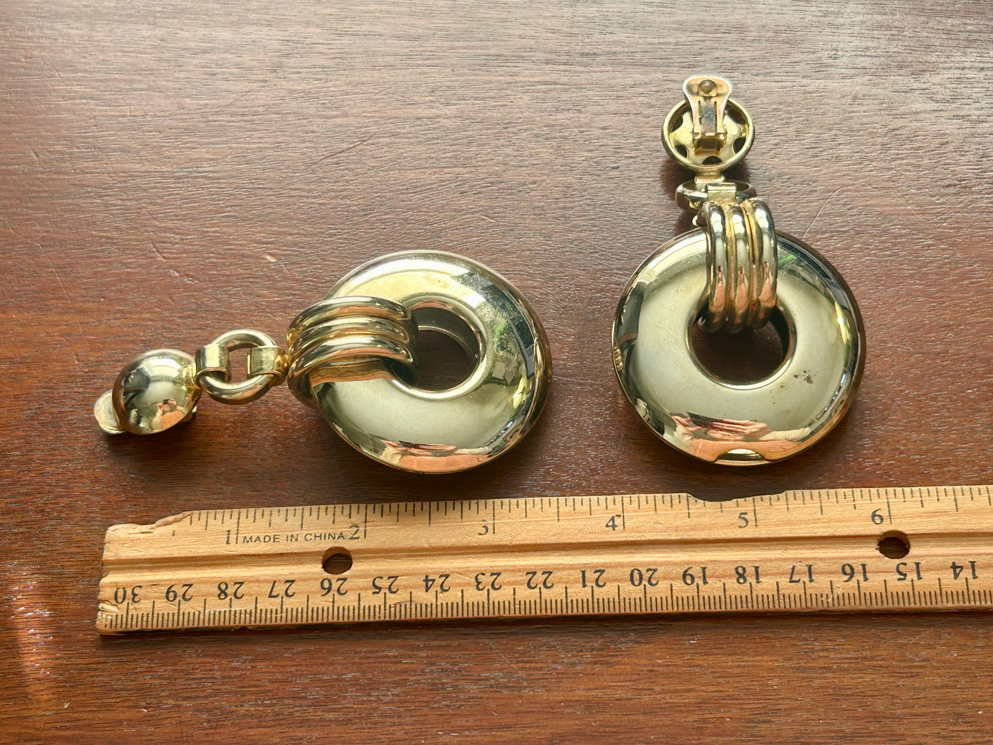 Vintage MASSIVE Gold Tone Runway Statement Mogul Clip On Doorknocker Earrings