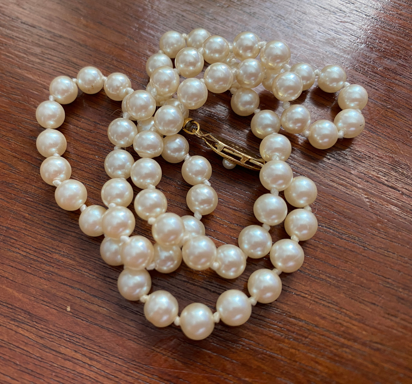 Vintage Faux Pearl Single Strand Knotted Necklace Made in Japan