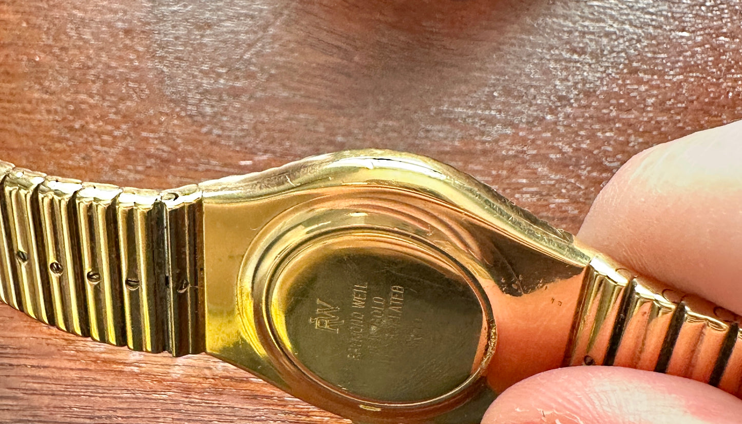 Vintage Raymond Weil 18k Yellow Gold Electro Gold Plate Wristwatch in Box