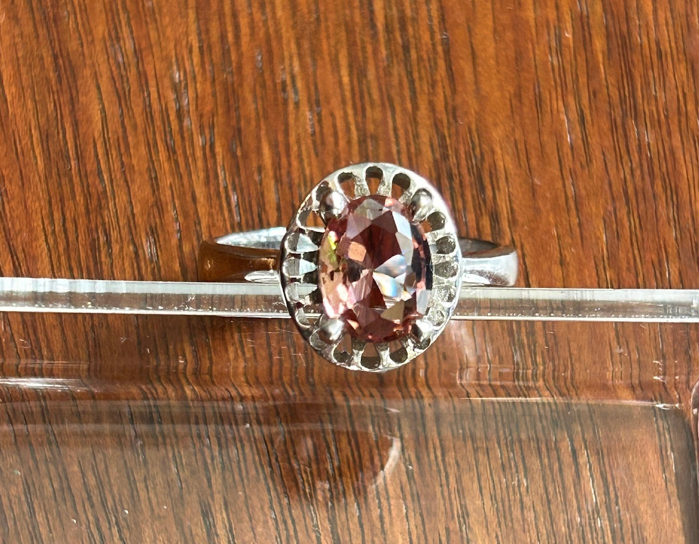 Sterling Silver 925 Oval Pink Stone Ring Sz 8