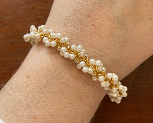 Gold Tone Faux Seed Pearl Bracelet Chain