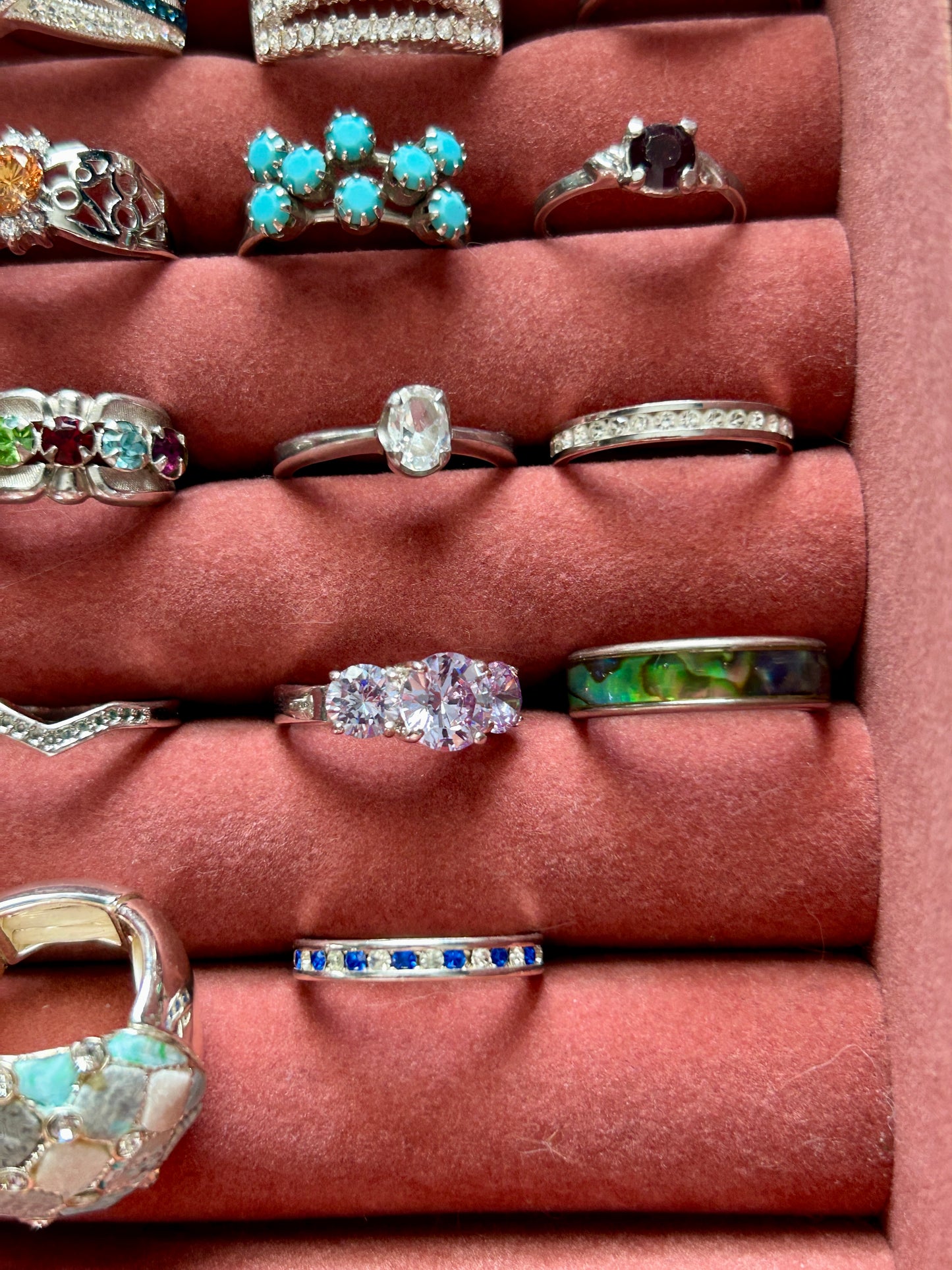 Lot of 23 Costume Rings Vintage to Now Gold Plate Rhinestones Bands Faux Stones