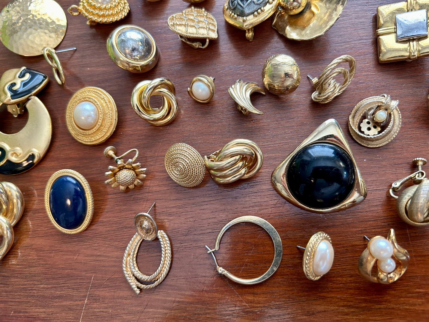 Vintage 80's Mogul Gold Black SINGLE Earring Earrings Lot Cabochon Doorknocker